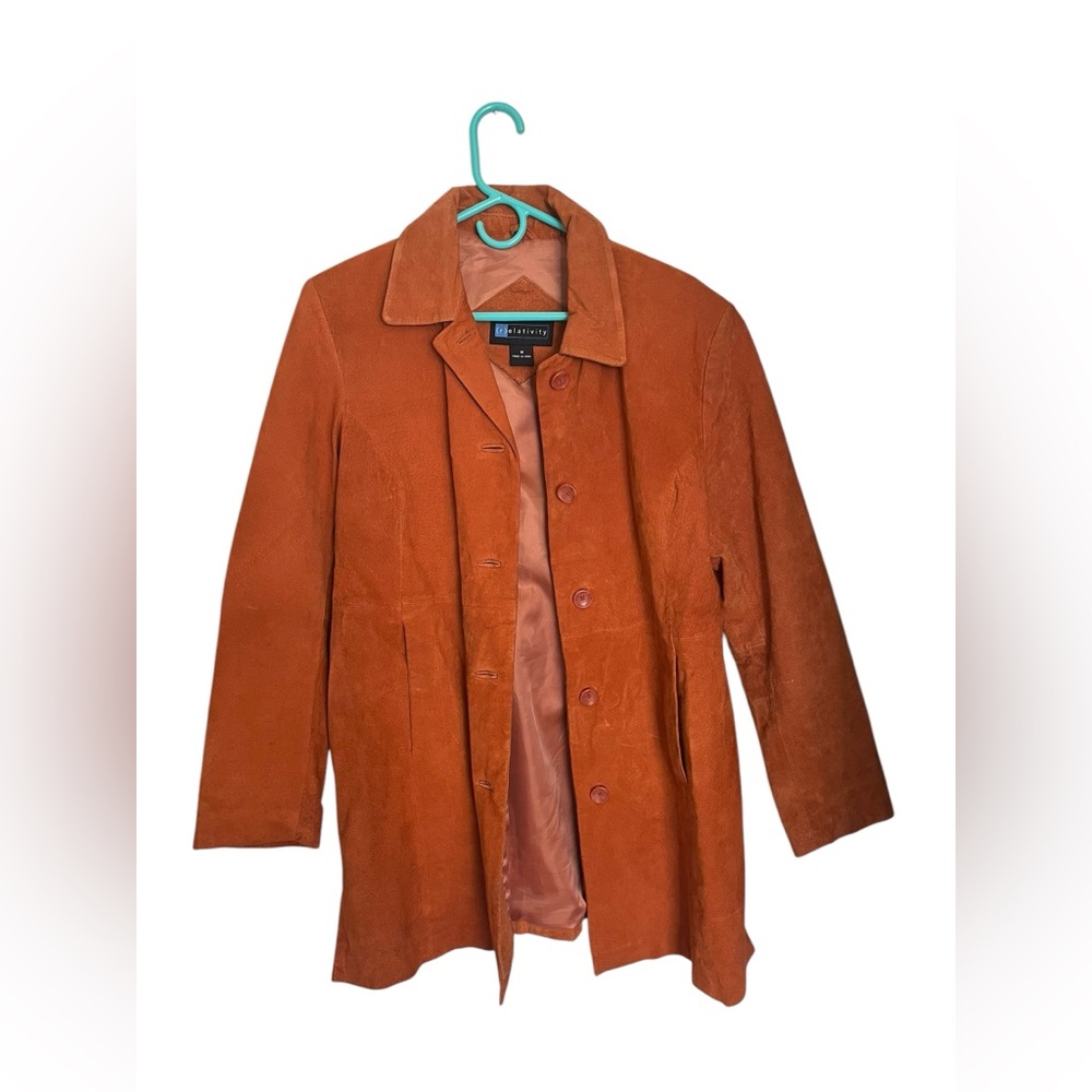 Vintage Medium Relativity Suede Brown Collared Button Up Coat